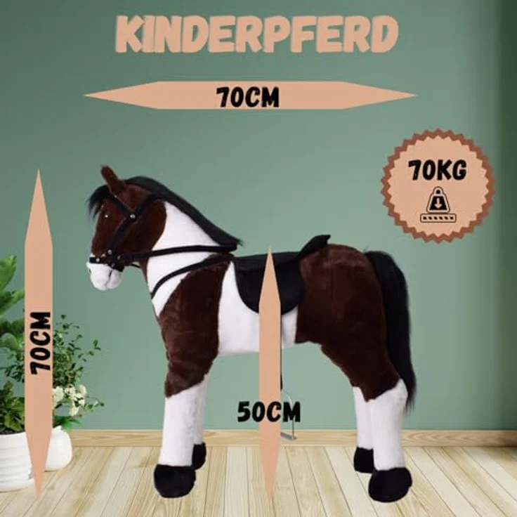 TE-Trend Pferd, 70 cm – Das perfekte Reitpferd für Kinder mit Sattel, Zaumzeug und Steigbügeln. EIN traumhaftes Geschenk für Pferdefreunde! Das ideale Spielzeug für glückliche Mädchen, braun – Bild 2