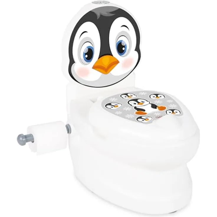 Lemodo Töpfchen für Kinder ab 2 Jahre | Kindertoilette weiß mit Pinguinmotiv | Kinderklo mit Spülgeräusch | Babytopf mit Stauraum - Preisvergleich