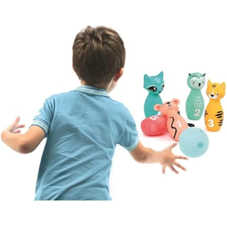LUDI LUDI 30136, Farbe: bunt, Bowling-Set mit 5 Tierkegeln und Ball, fördert motorische Fähigkeiten für Kinder ab 10 Monaten – Bild 2