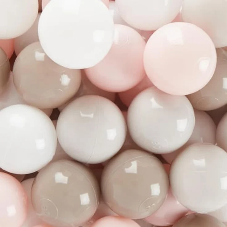 Bieco Bälle für Bällebad Cotton, 100 Stück in Pastelltönen rosa, weiß und grau, für drinnen und draußen, kinderfreundlich – Bild 3