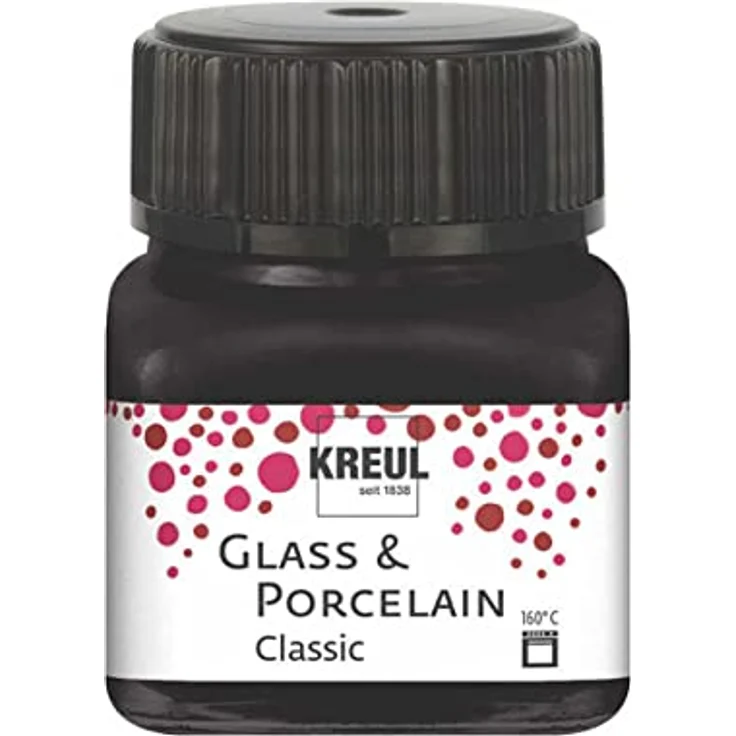 KREUL 16234 Glass & Porcelain Classic schwarz, 20 ml Glas, brillante schnelltrocknende Malfarbe auf Wasserbasis, deckend, spülmaschinenfest – Bild 1