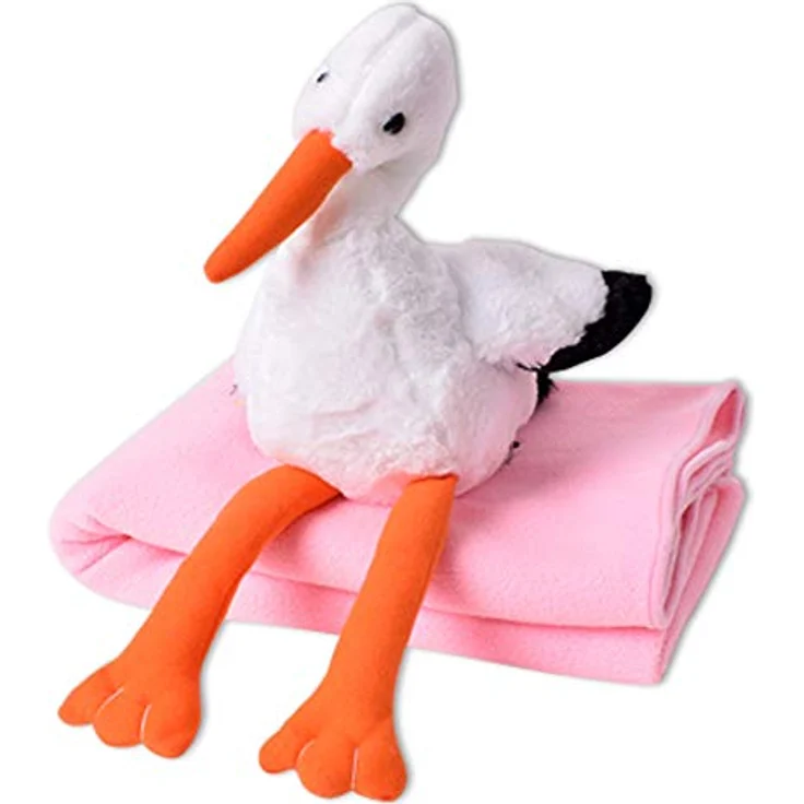 TE-Trend Storch Kuscheltier 38cm rosa mit flauschiger Decke, für Babys und werdende Eltern - Preisvergleich – Bild 3