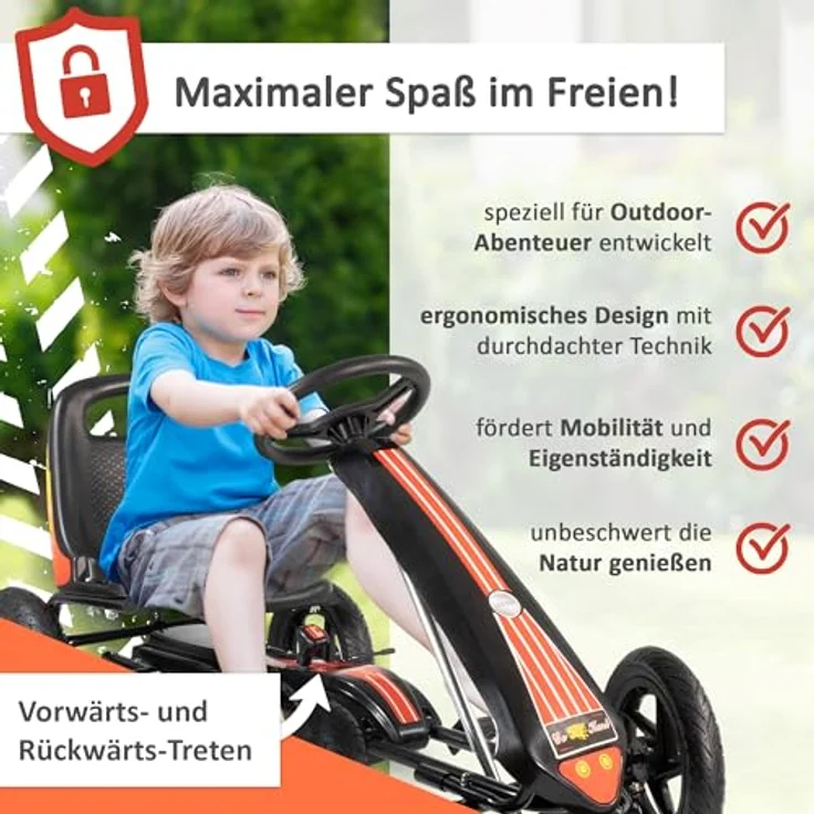 Lemodo Go-Kart für Kinder 5-9 Jahre, Tretfahrzeug mit Luftreifen, Vorwärts-Rückwärtsgang, schwarz – Bild 2