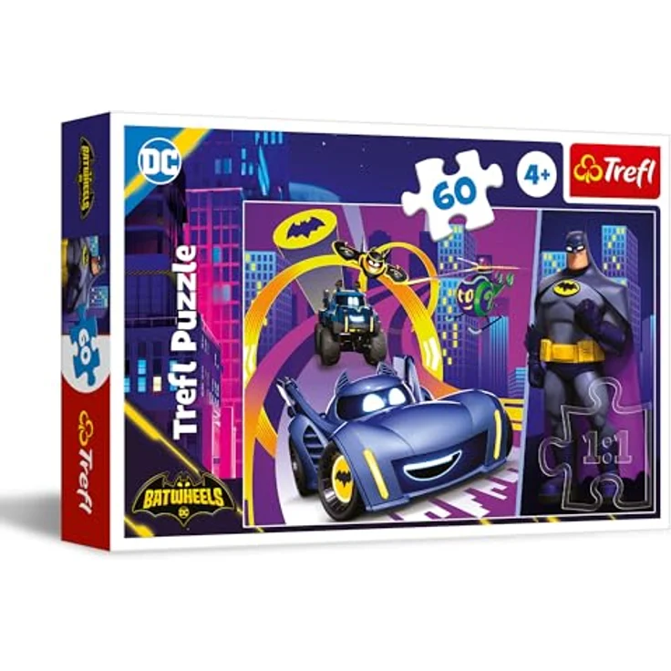 Trefl Batwheels Puzzle, 60 Teile mit Batman und Fahrzeugen, bunt, für Kinder ab 4 Jahren – Bild 1