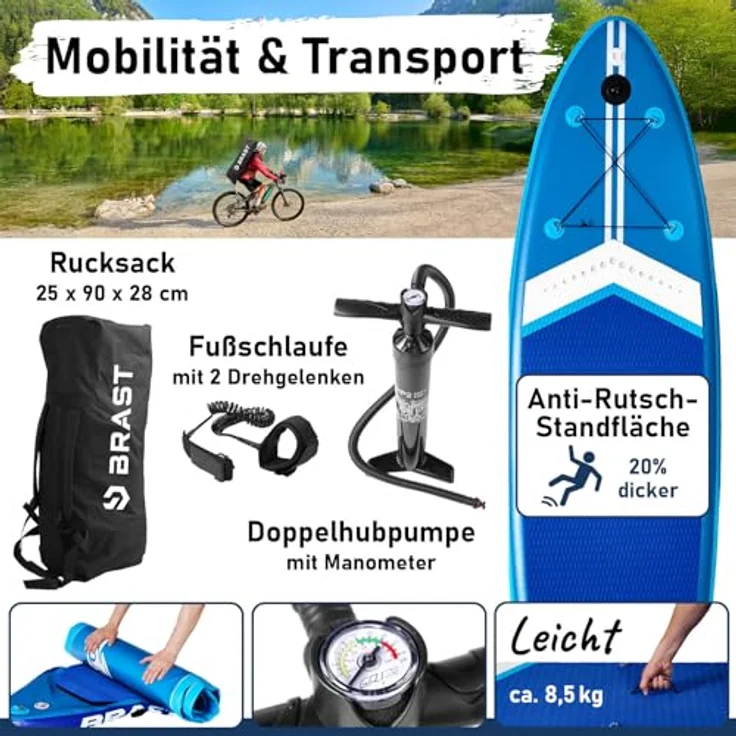 BRAST® SUP Board mit LEDs, aufblasbares Stand up Paddling Set, 320x81x15cm, 10 Farben LED-Beleuchtung, 5 Jahre Garantie, 2in1 Paddel Kajak-Sitz, inkl. Action-Cam-Halterung und Fußschlaufe – Bild 4