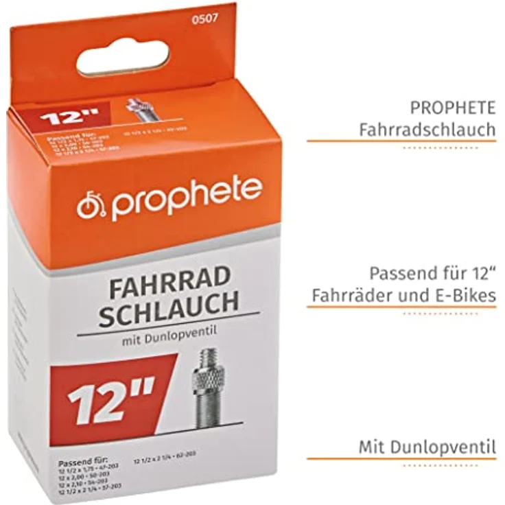 Prophete Fahrradschlauch mit Dunlopventil | für Kinderfahrräder & Laufräder | 47-203 bis 62-203 | Hochwertige Qualität – Bild 3