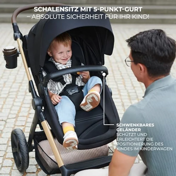 Kinderkraft MOOV 2, 4-in-1 Kombi-Kinderwagen-Set mit wendbarem Sitz, Babywanne, Babyschale MINK PRO i-Size, Isofix-Base, Wickeltasche & Zubehör - Moonlight Grey – Bild 8