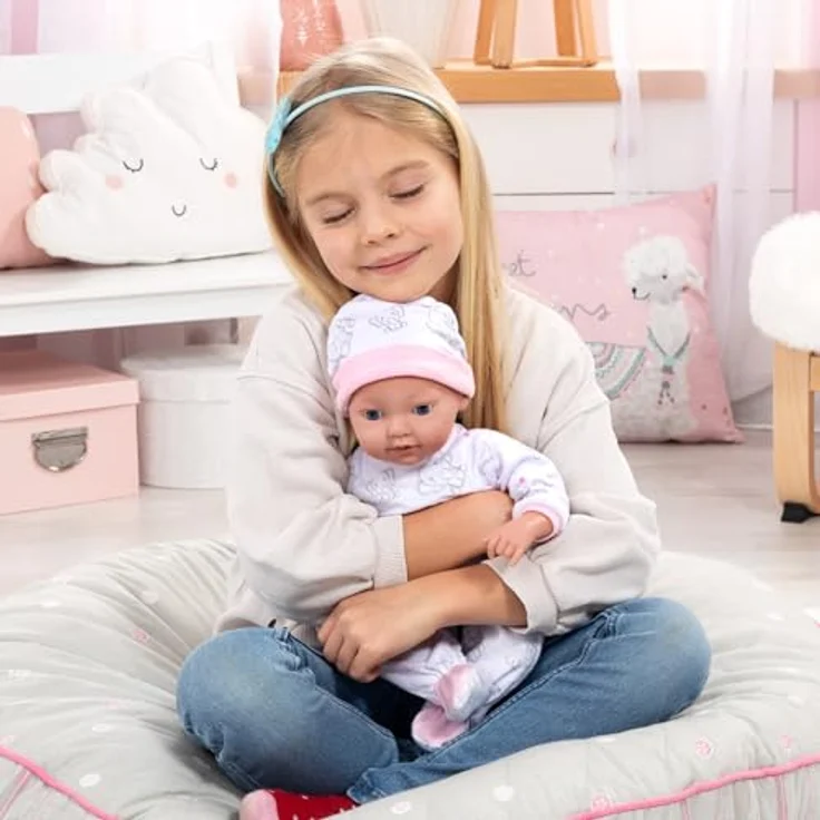 Bayer Reborn Babypuppe 38 cm, Elefantenmuster mit Strampler, Decke, Schnuller und Flasche (4-tlg) – Bild 4