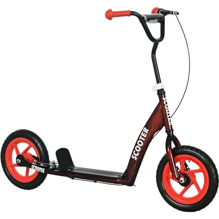 AIYAPLAY Kinderroller Scooter, Tretroller mit verstellbarem Lenker (80-88 cm), großen Rädern und Handbremse, 11,8 Zoll Cityroller für 6-12 Jahre, Stahl Rot – Bild 1