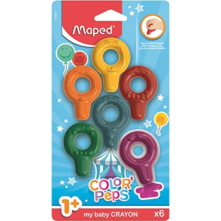 Maped - ergonomische Baby-Wachsmalringe COLOR'PEPS - 6 Stück - spielerisch & einfacher Griff: ideal für die Kleinsten