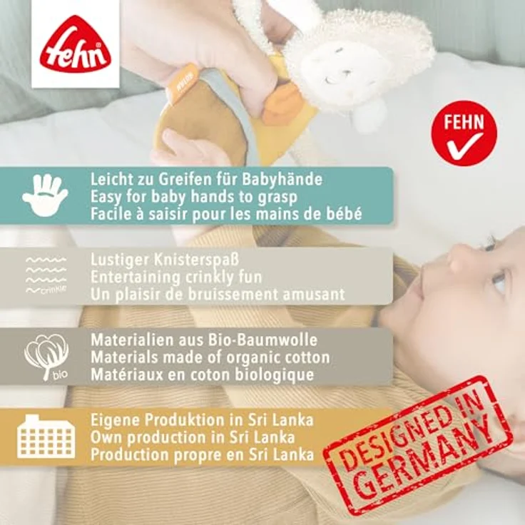 BABY FEHN fehnNATUR Crinkle Bear Rassel, Plüschspielzeug zur Förderung der Sinne, ideal für kleine Hände – Bild 6