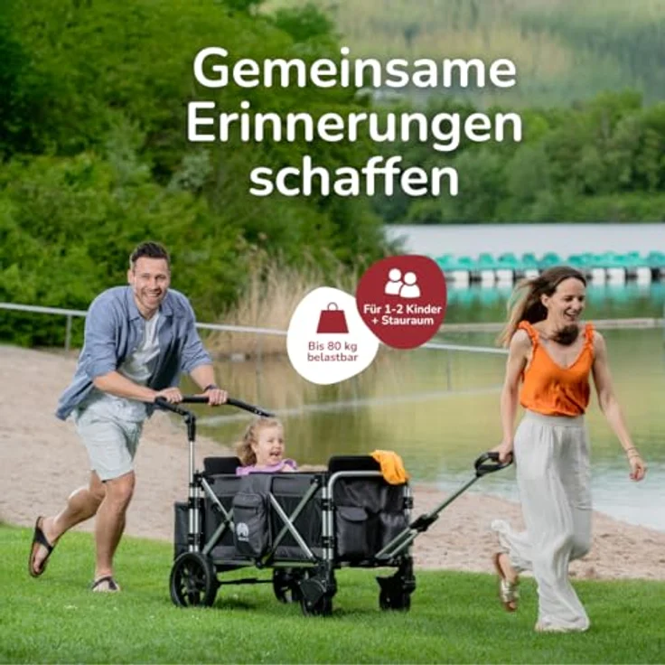 elvent FamilyStar 2 Kinderwagen 2-Sitzer – leicht, faltbar, bis 80 kg, Sonnendach, Sitzpolster, 5-Punkte-Gurt, Fußbremse – Bild 2