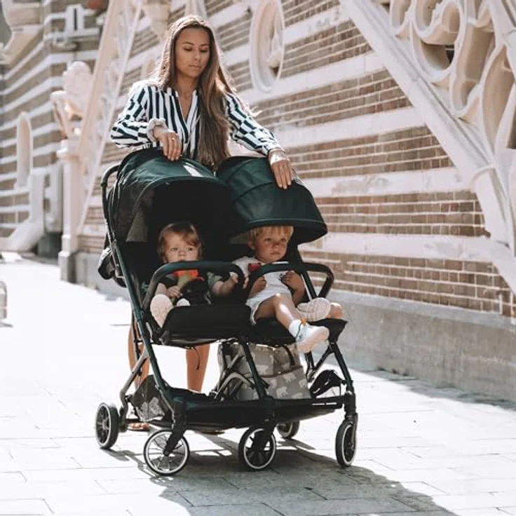 Deryan Rolo X2 Kinderwagen Buggy 2 in 1, kompakt & faltbar, belastbar bis 44 kg, von Geburt bis 4 Jahre, schwarz – Bild 4