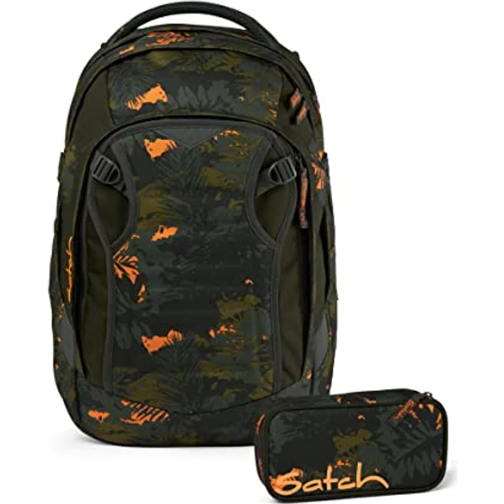 satch Match Schulrucksack Set 2tlg. inkl. Schlamperbox (Jurassic Jungle) - nachhaltig, reflektierend, gepolsterte Gurte – Bild 1