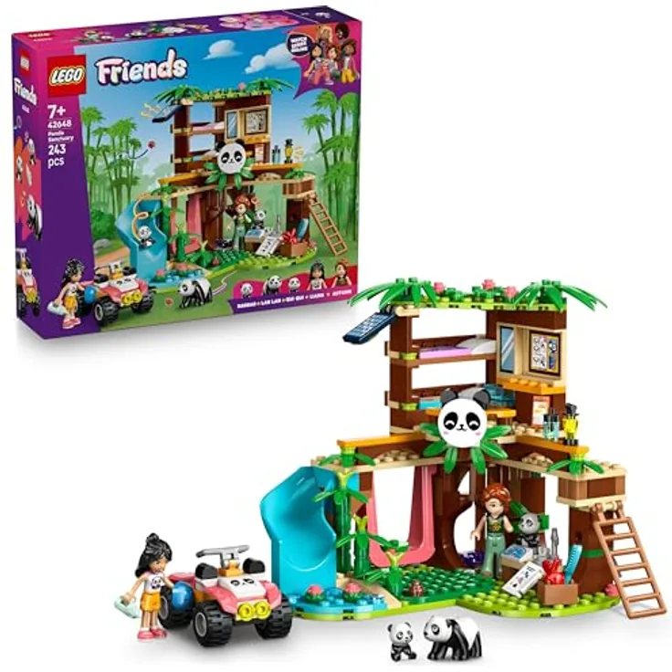 LEGO Friends 42648 Panda-Pflegestation, Spielset mit 2 Minifiguren und 3 Panda-Figuren, mehrfarbig, 243 Teile