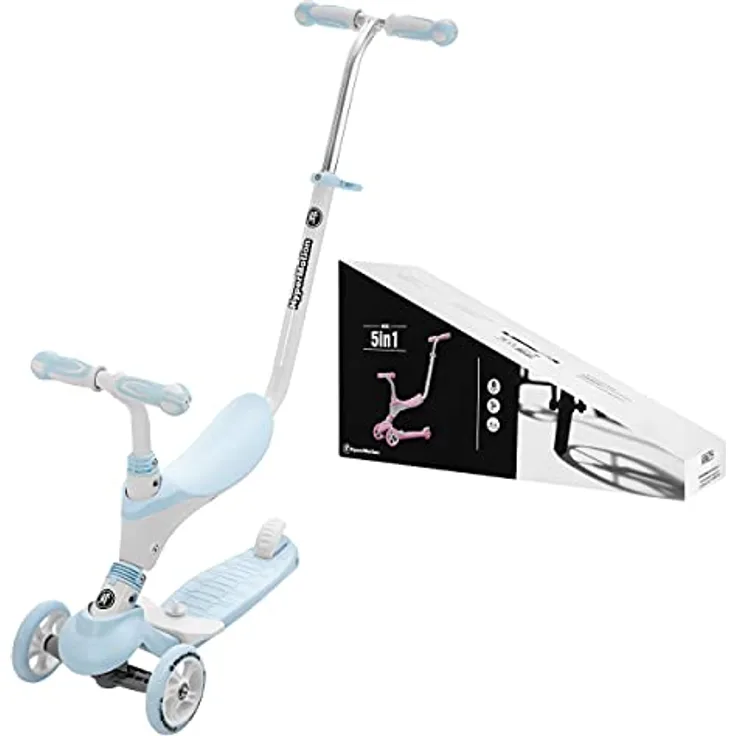 HyperMotion 5-in-1 Kinderroller mit Schiebefunktion und Gummirädern, blau