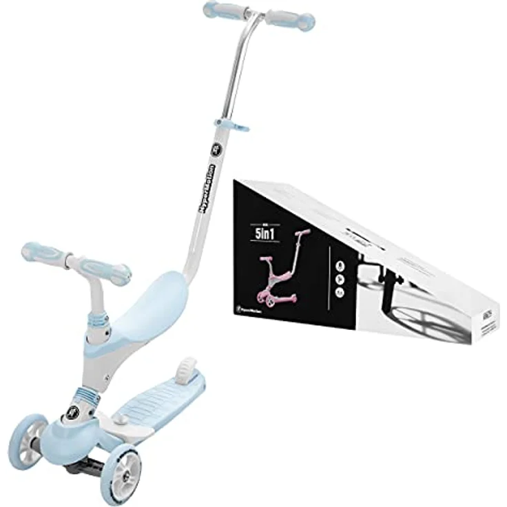 HyperMotion 5-in-1 Kinderroller mit Schiebefunktion und Gummirädern, blau – Bild 1