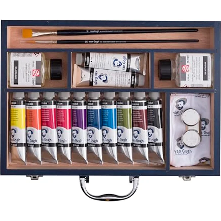 Talens Van Gogh Ölfarben-Starterbox XL, 12 x 40 ml Tuben mit Zubehör, Holzbox, inkl. Farbmischanleitung – Bild 3