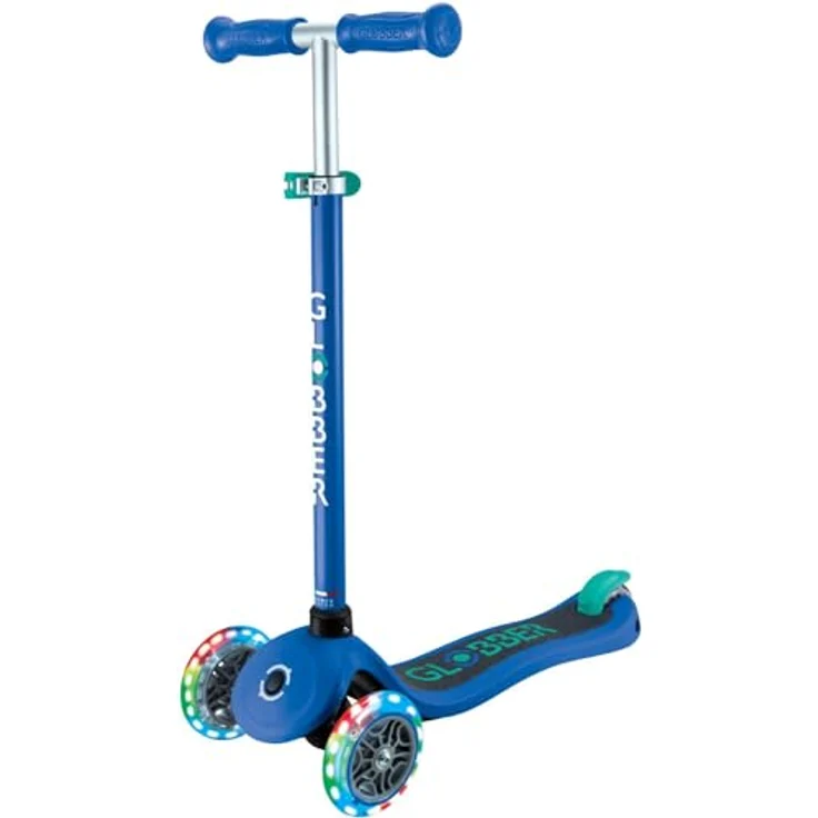 Globber Primo Lights, Kinderscooter mit 3 Rollen, abnehmbare Lenkstange, leuchtende PU-Rollen, max. 50 kg, blau – Bild 4
