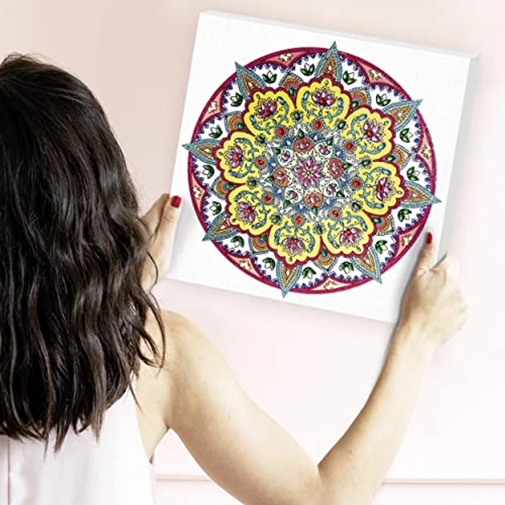 Ursus 43520003F - Diamond Painting Mandala Set 3, Bastelset mit Steinchen in gelb, weiß und rot, 1 Leinwand 30 x 30 x 1,5 cm – Bild 5