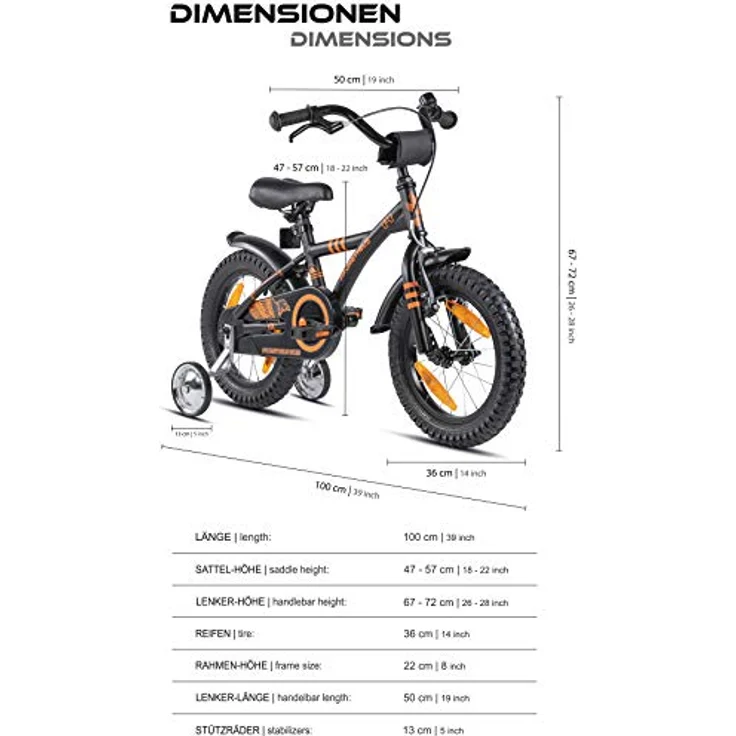 PROMETHEUS BICYCLES Kinderfahrrad 14 Zoll ab 4 Jahren - Kinder Fahrrad Mädchen Jungen Fahrrad Kinder mit Stützräder Rücktrittbremse in Schwarz Matt Orange

(Das ist der fertige Titel, der allen oben genannten Kriterien entspricht.) – Bild 5