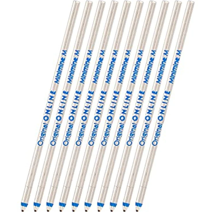 10x Mini-Kugelschreiber Ersatzminen von Online, Internationale Standard D1 Minen, Strichstärke M, dokumentenecht, Set Kugelschreiberminen, Schreibfarbe blau – Bild 1