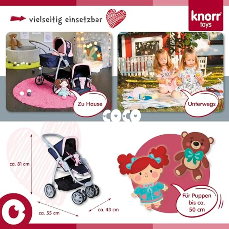 Knorrtoys® Kombi-Puppenwagen Coco, mit Baby-Wannenaufsatz und Sportsitz, höhenverstellbarer Schieber, princess blue – Bild 7