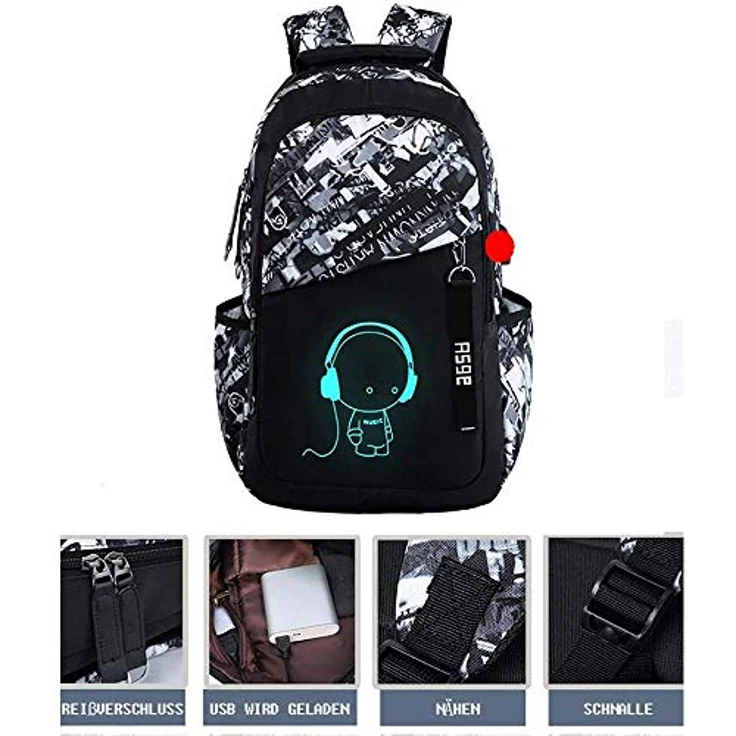 Asge 128-1 Oxford-gewebe Schulrucksack, grau, reflektierender Daypack mit verstellbaren Schultergurten und großer Kapazität (32 x 43 x 15 cm) – Bild 3