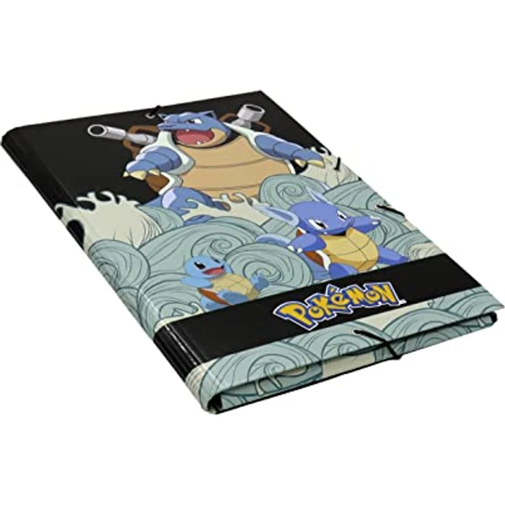 CYPBRANDS Pokémon Klappenmappe Squirtle, Schwarz, 3 Klappen, aus 2 mm dickem Karton, Gummibandverschluss, 35,5 x 25 cm – Bild 1