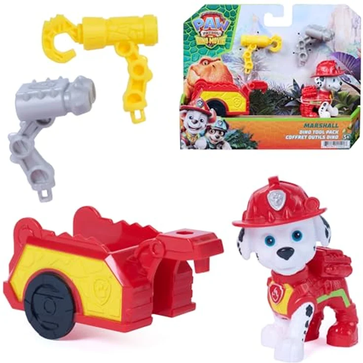Paw Patrol Movie 3 Dino Tool Pack Marshall, Spielfiguren-Set mit über 6 cm großer Marshall-Figur in Dino Movie-Uniform, inkl. dinosaurier-themed Anhänger und 2 austauschbaren Werkzeugen – Bild 1