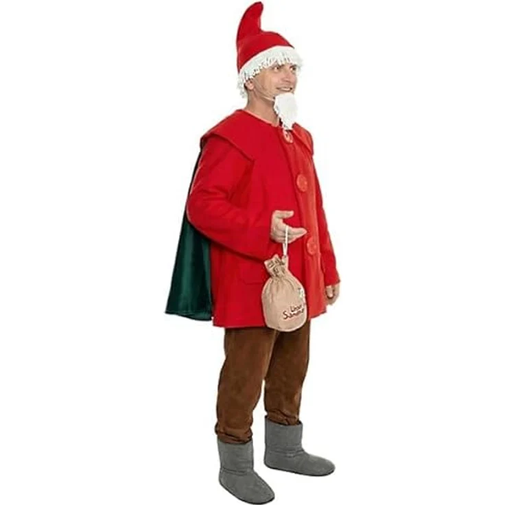 Maskworld Sandmännchen Kostüm für Erwachsene, Größe M, inklusive rotem Mantel mit grünem Cape, Zipfelmütze, Bart und Beutel, offiziell lizenziert für Karneval & Fasching – Bild 3