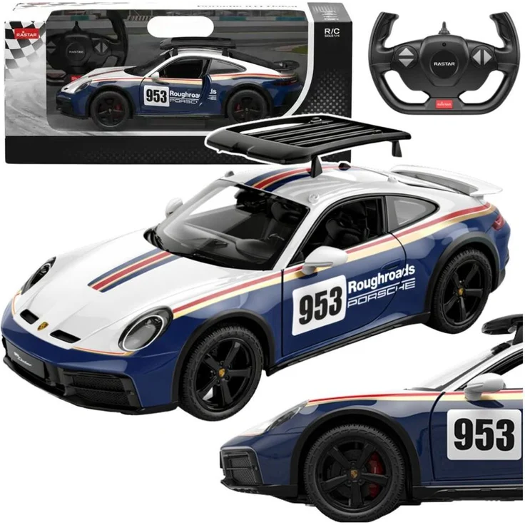 Wisam Porsche 911 Dakar Performance, ferngesteuertes RC Auto Rastar 1:14 mit Beleuchtung und Soundfunktionen