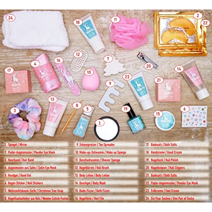 BRUBAKER Adventskalender XXL Beauty Weihnachtskalender 2024 - Sterne und Schneeflocken - Rosa (Pflege Produkte & Spa Accessoires, 24-tlg), Wellness Kalender Weihnachten für Frauen und Mädchen – Bild 3