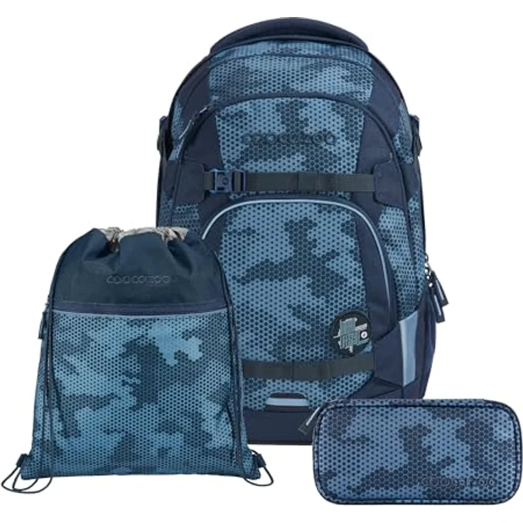 coocazoo Schulranzen Schulrucksack-Set „Geometric Sky“, 3-teilig, 30 Liter Volumen, EASY GROW SYSTEM, recycelte Materialien, reflektierende Elemente – Bild 1