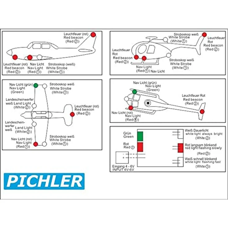 Pichler C6857 Standard Beleuchtungssystem (L x B x H) 34 x 26 x 12 mm 1 Set, 7 leistungsstarke LEDs, für Flugmodelle, Helicopter und Multicopter, ideal für 4-6 Volt (z.B an einem freien Empfängersteckplatz einstecken), von Pichler – Bild 3