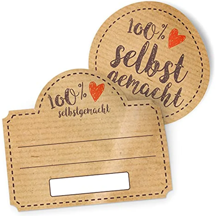 itenga Marmeladen Etikett, selbstklebende Aufkleber aus hochwertigem Papier, 10 runde und 10 rechteckige Sticker, braun, beschriftbar für Einmachgläser und Geschenke