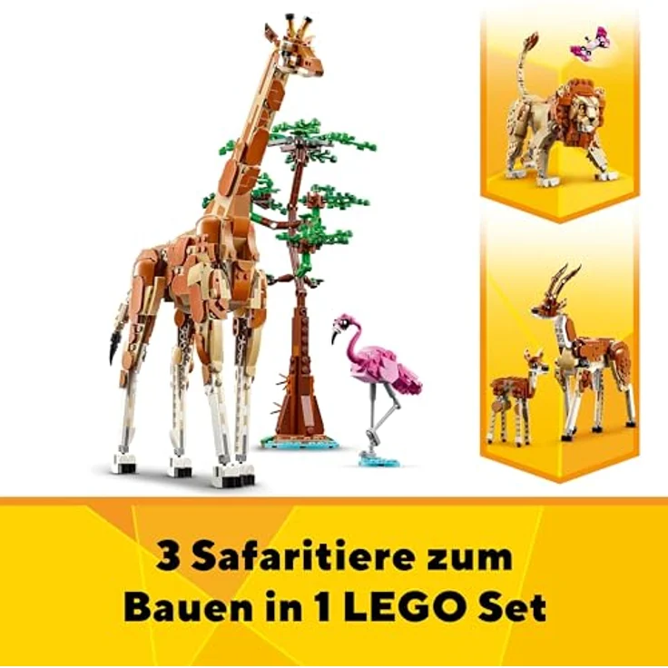 LEGO Creator 3in1 Tiersafari, Kreativ-Set mit Tierfiguren, Spielzeug-Giraffe, Gazellen und Löwe, Spielzeug-Tiere für Mädchen und Jungen, Natur-Geschenk für Kinder ab 9 Jahren 31150 – Bild 3