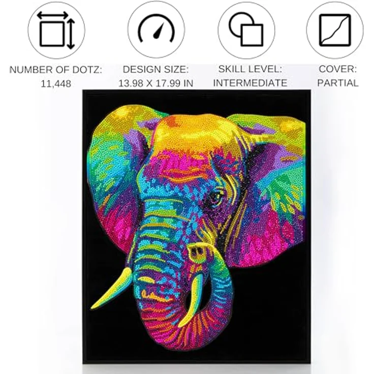 DIAMOND DOTZ 2594369 Original 5D Diamond Painting Set, Neon Elefant mit 13-Facetten-Schliff, DIY Bastelset für Erwachsene und Kinder ab 12 Jahren, Motivgröße 35,5 x 45,7 cm – Bild 2