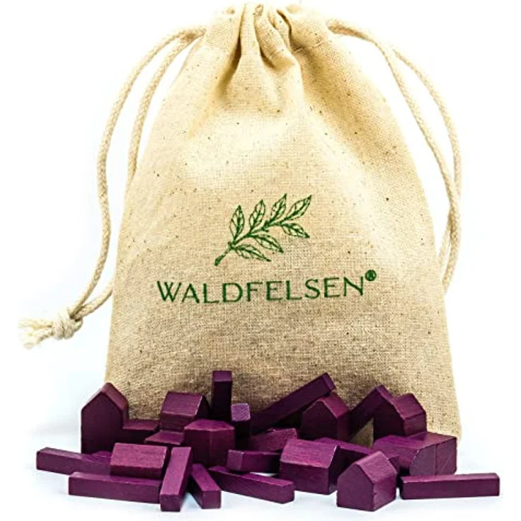 Waldfelsen® Hozfiguren für Die Siedler, 4 Städte, 5 Siedlungen und 15 Straßen, lila, aus hochwertigem Massivholz – Bild 3