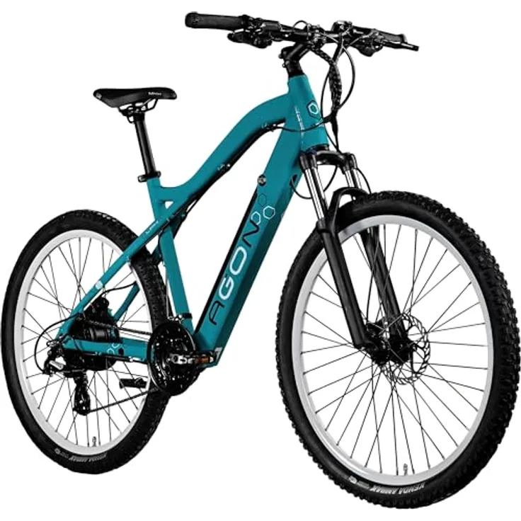 AGON Alpha E Bike Mountainbike Herren oder Damen 170-190 cm Pedelec 27,5 Zoll Hardtail MTB Trail mit Ananda Motor (türkisblau, 48 cm)