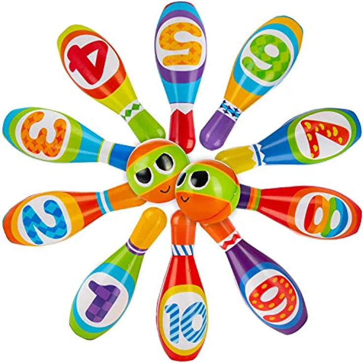 all Kids United® Kegelspiel für Kinder Bowling-Set XXL mit 10 weichen PU Kegeln und 2 Bällen; Pädagogisches Lern-Spielzeug für Drinnen & Draußen aus Schaumstoff (10er Set) – Bild 2