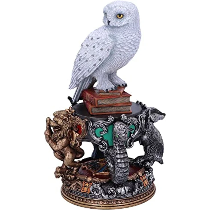 GED Harry Potter Hedwig Figur, 22 cm detailgetreu handbemalt auf Zauberbüchern mit Hogwarts-Haus-Emblemen – Bild 2