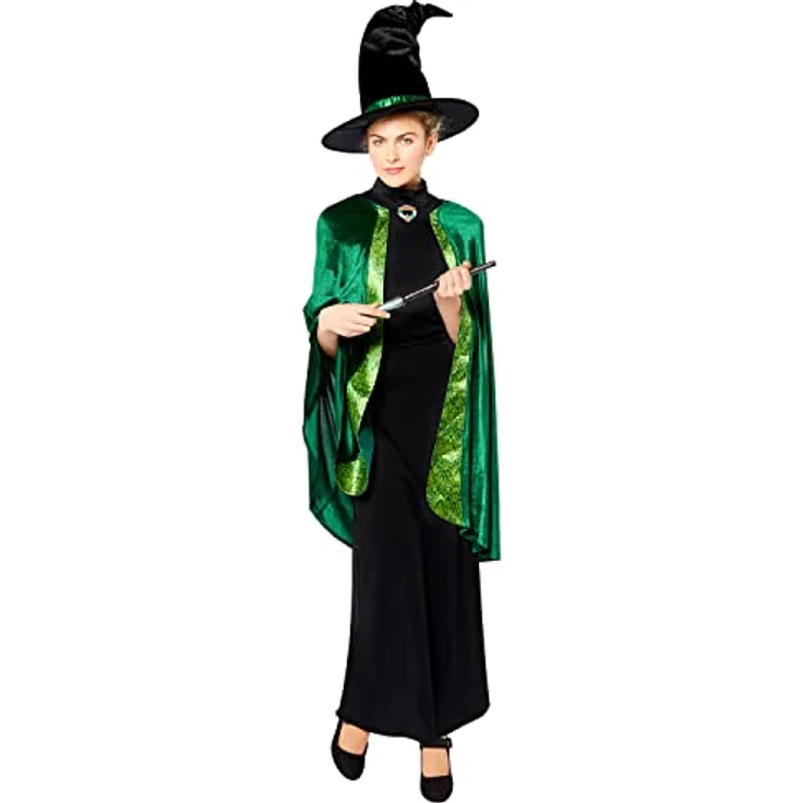 Amscan - Erwachsenenkostüm Professor Mc Gonagall aus Harry Potter, Kleid, Umhang, Hut, Magierin, Zauberin – Bild 4
