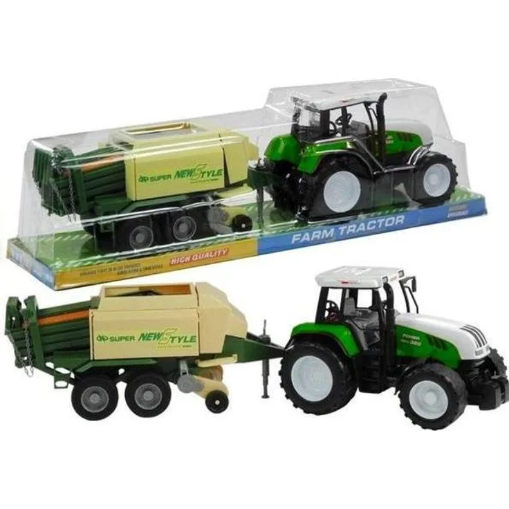 Lean Toys Didelis vilkikas su priekaba, Landwirtschaftlicher Traktor mit beweglichen Anhängerelementen, grün und rot, 65 cm