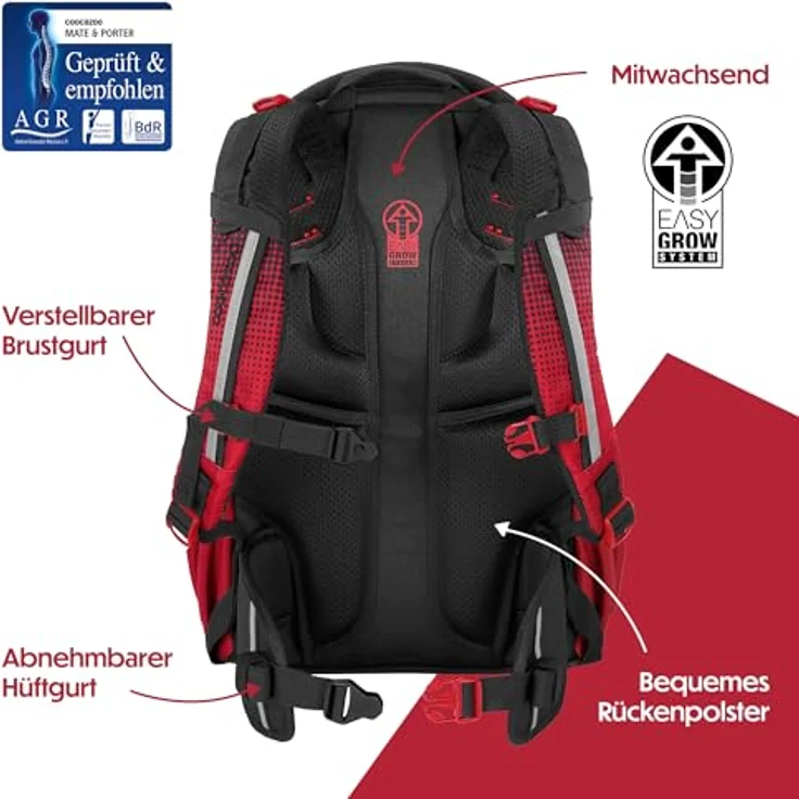 coocazoo Schulrucksack Mate Blazing Fire, 30 Liter Volumen, leicht, ergonomisch & sicher – Bild 6
