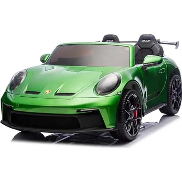 FINOOS Kinder Elektroauto Porsche 911 GT3, 2-Sitzer mit 2,4GHz Fernbedienung, 4x 200 Watt Motoren, grün, für 1-7 Jahre