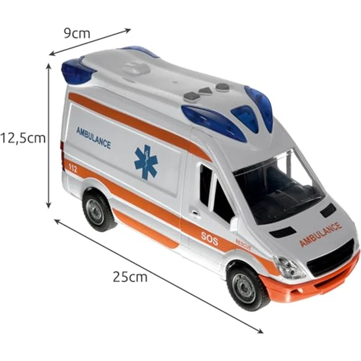 KRUZZEL Rettungswagen Krankenwagen Ambulanzwagen Spielzeugauto Licht & Sound 22731, weiß orange blau, mit realistischen Türen, Trage und beeindruckenden Licht- und Soundeffekten – Bild 2