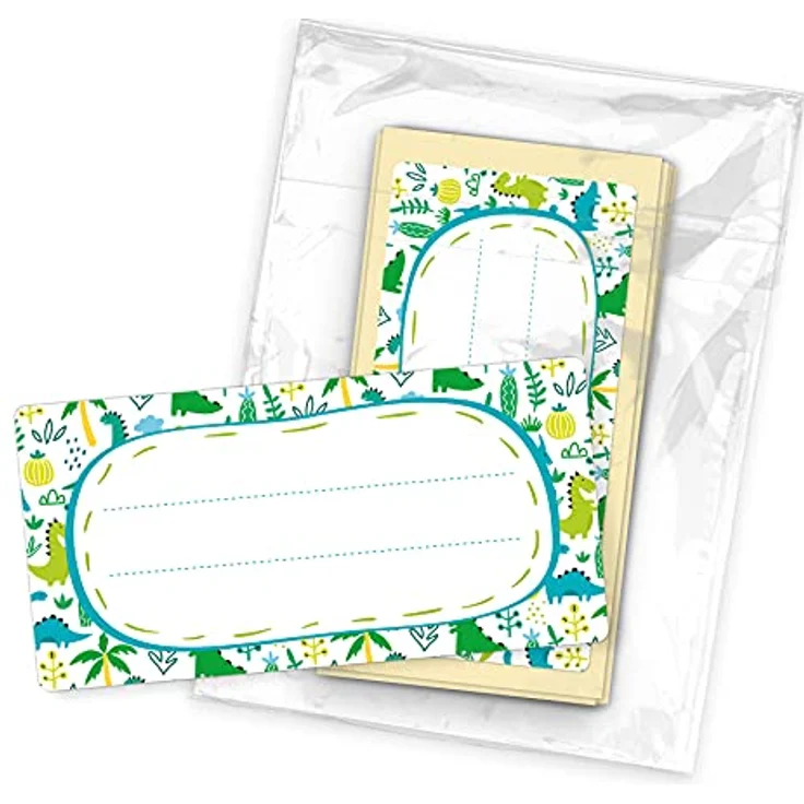 itenga 40x Buchetiketten Heftetiketten 9x4,5cm, selbstklebend, beschreibbar, Haftpapier, Dinos – Bild 3