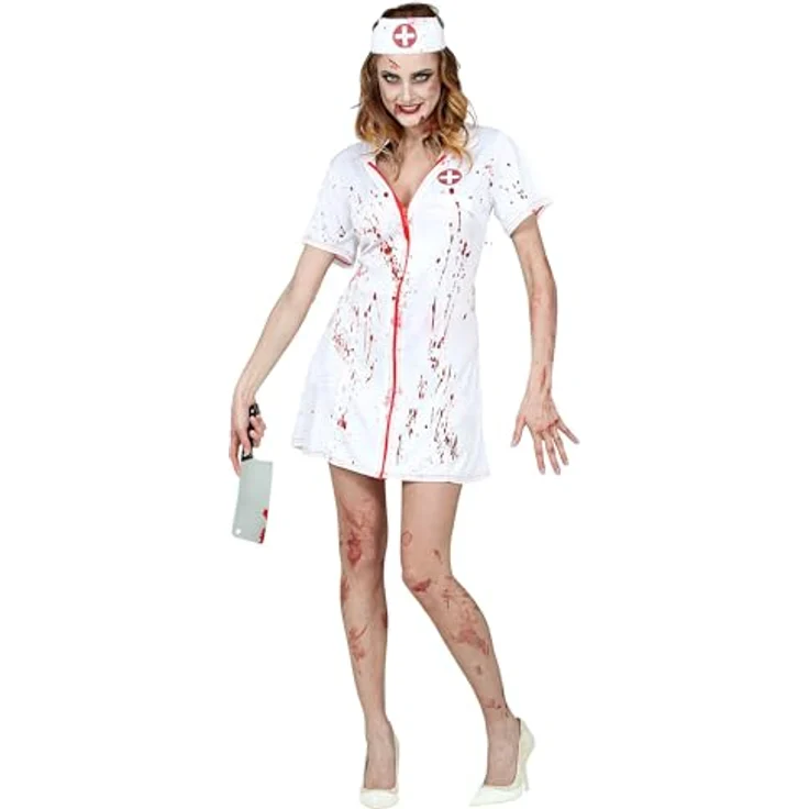 W WIDMANN MILANO Party Fashion - Kostüm Zombie Krankenschwester, Minikleid mit Blutflecken, Größe XS, Weiß – Bild 2