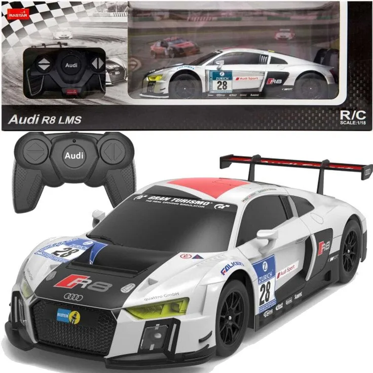 Lean Toys Ferngesteuertes Auto 1:24 Audi R8 LMS, Sportwagen in Weiß mit zu öffnender Tür und detailgetreuem Innenraum